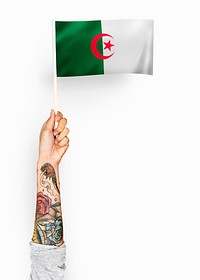 Person waving the flag of People&#39;s Democratic Republic of Algeria