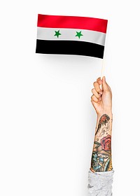 Person waving the flag of Syria