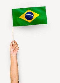 Person waving the flag of Federative Republic of Brazil