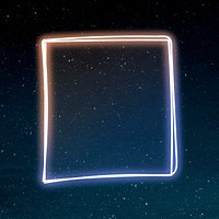 Glowing square neon frame on starry background