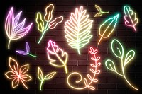 Glowing leaves neon sign psd hand drawn set