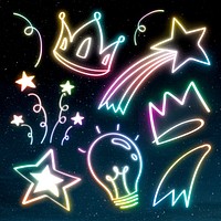 Rainbow neon psd glow doodle collection