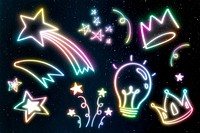 Colorful psd doodle glow neon icon element set
