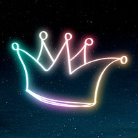 Rainbow crown doodle glow neon psd illustration