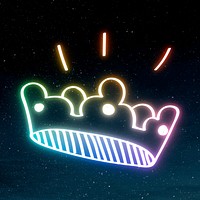 Rainbow crown doodle glow neon psd illustration