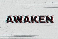 AWAKEN blurred word typography on gray background