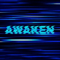 AWAKEN blurred word typography on blue background