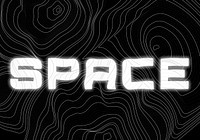 White neon space word topographic typography on a black background