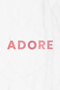 Adore shiny red word with white background social banner