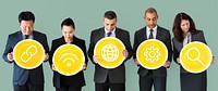 Business people holding internet icons