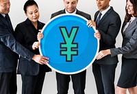 Business people holding a yen icon