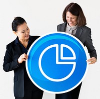 Businesswomen holding a pie chart icon
