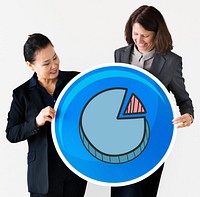 Businesswomen holding a pie chart icon