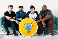 Group of diverse men with a diamond icon