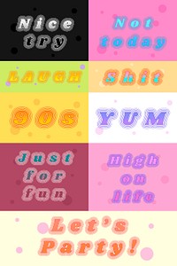 Bold layered font word set on colorful backgrounds