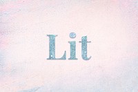 Glittery lit light blue font on a pastel background