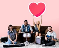 Band of musicians holding a heart emoticon