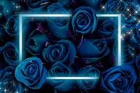 Neon blue rose flower border psd