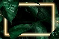 Botanic green leaves neon frame psd