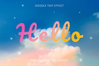 Hello word psd text effect doodle colorful hand writing