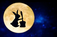 Easter bunny silhouette over a full moon