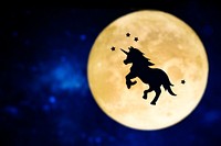 Unicorn silhouette over a full moon