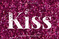 Pink glitter kiss editable text effect template psd