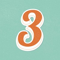 3 three number retro bold font sticker