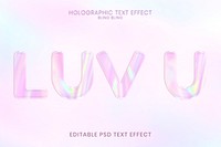 Psd text effect editable template holographic pastel pink