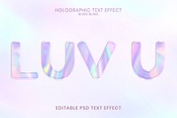 Editable text effect template psd pastel holographic purple