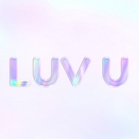 Holographic font LUV U psd pastel purple gradient typography