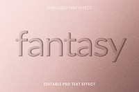 Embossed editable psd text effect templatepink paper textured background