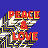 PEACE & LOVE layered text retro typography on blue