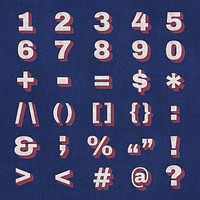Numbers and symbols layered text effect typography set