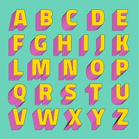 Alphabet set 3d psd stylized typeface