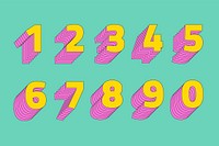 Number set 3d stylized vector typeface