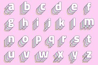 Layered pastel alphabet lowercase psd set typography