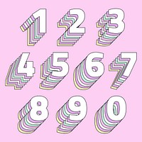 Number set pastel 3d psd stylized typeface