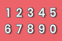 Isometric halftone font numbers 0-9 psd on red