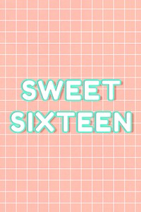 Neon 80&rsquo;s miami sweet sixteen word typography on grid background