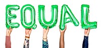 Green balloon letters forming the word equal<br />