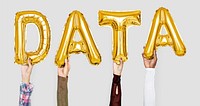 Golden balloon letters forming the word data
