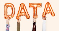 Orange balloon letters forming the word data<br />