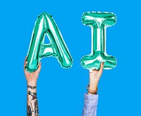 Green balloon letters forming the word AI<br />