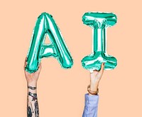Green balloon letters forming the word AI<br />