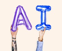 Colorful balloon letters forming the word AI<br />