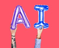 Colorful balloon letters forming the word AI<br />
