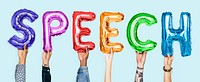 Rainbow alphabet balloons forming the word speech
