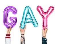 Colorful alphabet balloons forming the word gay