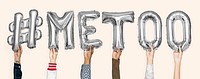 Silver gray alphabet balloons forming the word #metoo